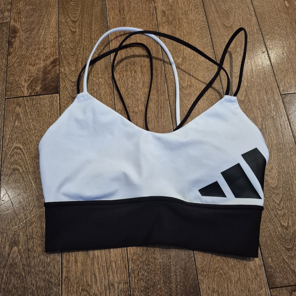 adidas White & Black Strappy Low-Impact Sports Bra